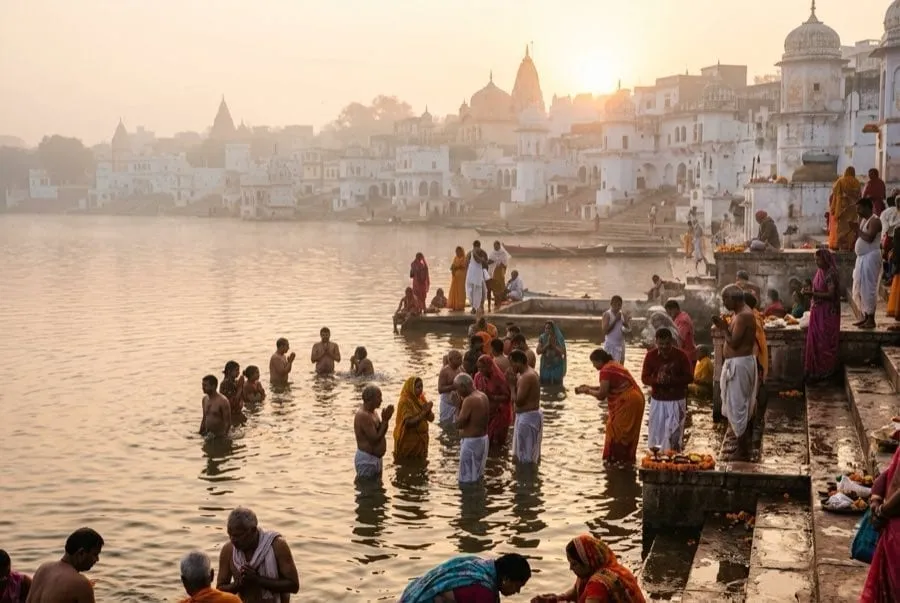 Devotees performing Holy Dip at Pushkar Lake