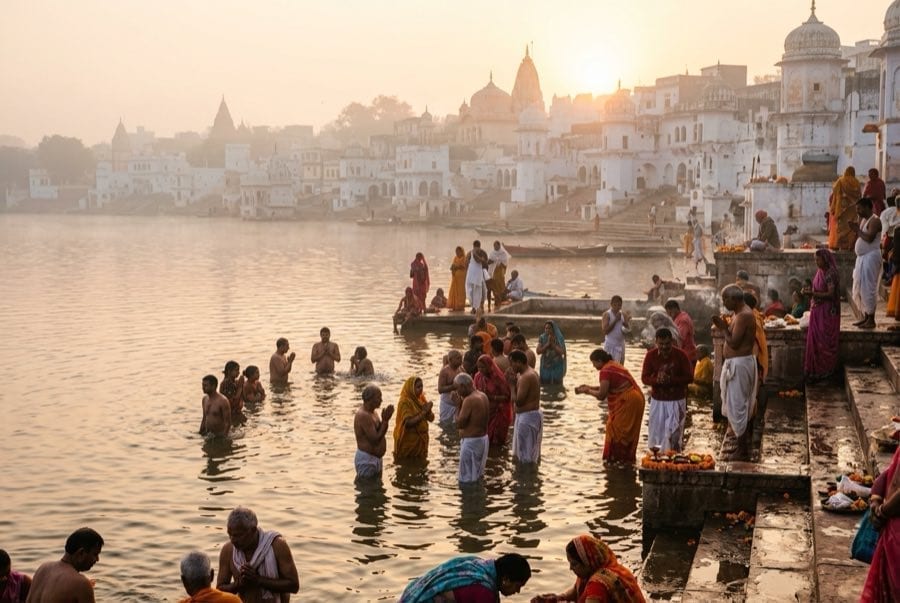 Devotees performing Holy Dip at Pushkar Lake