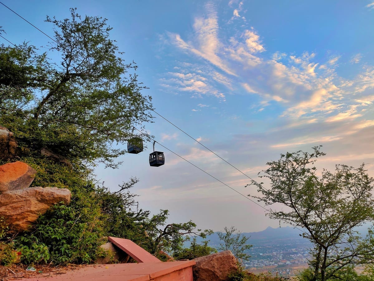 Savitri Temple ropeway cabin going up Ratnagiri Hill